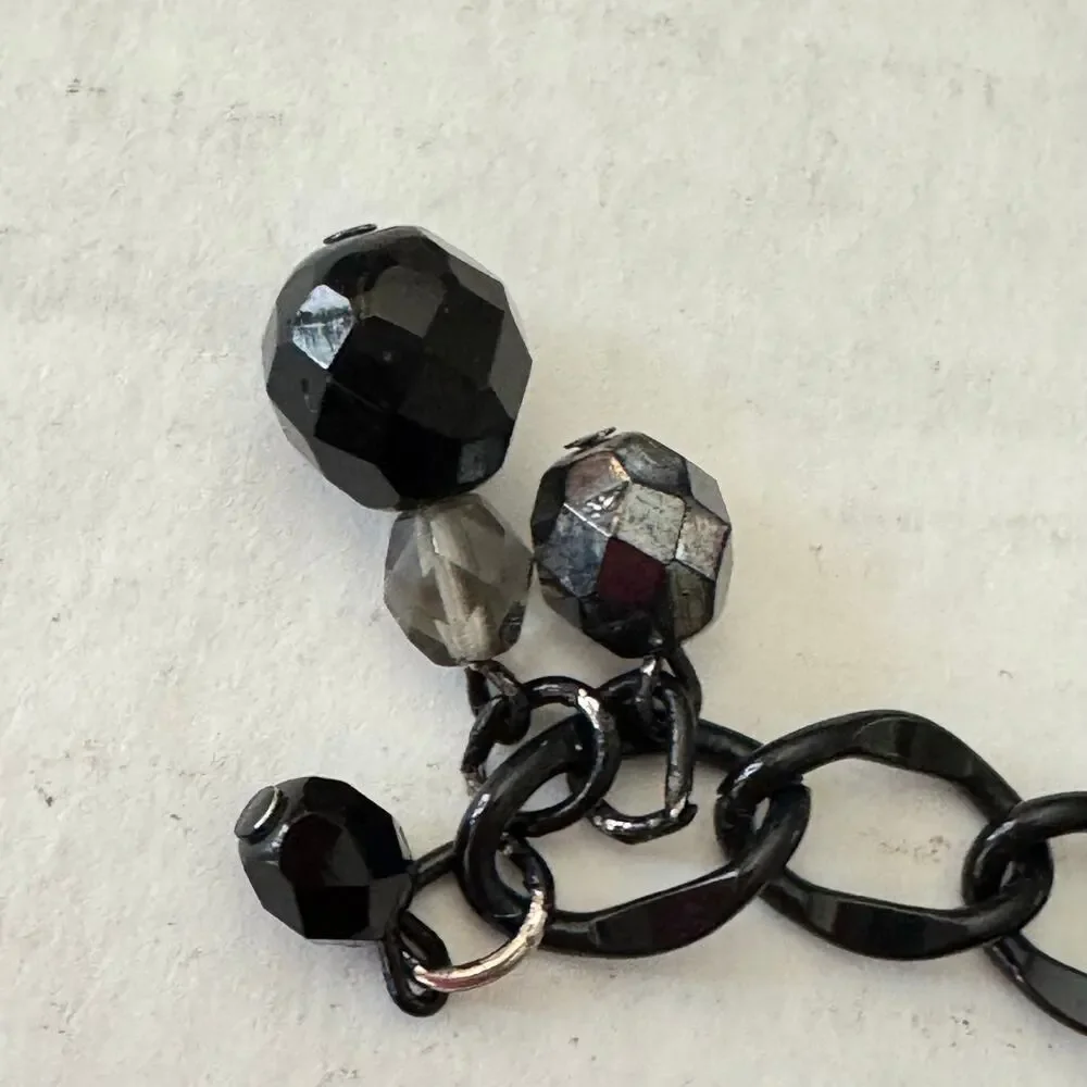 Vintage Black Jet Crystal Choker Necklace Clip Earrings Set Red Rhinestones